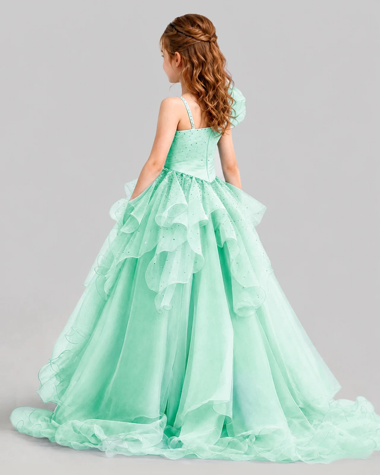 Mint Green Ball Gown Girls Pageant Dresses Back