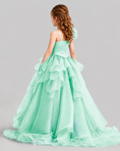 Mint Green Ball Gown Girls Pageant Dresses Back