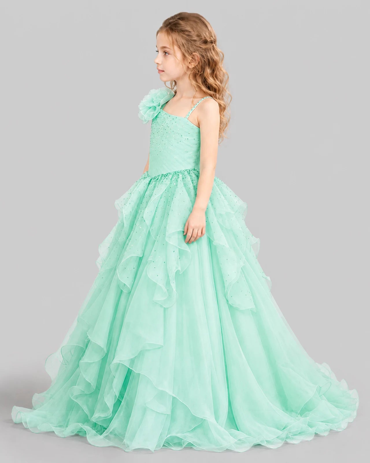 Mint Green Ball Gown Girls Pageant Dresses Side