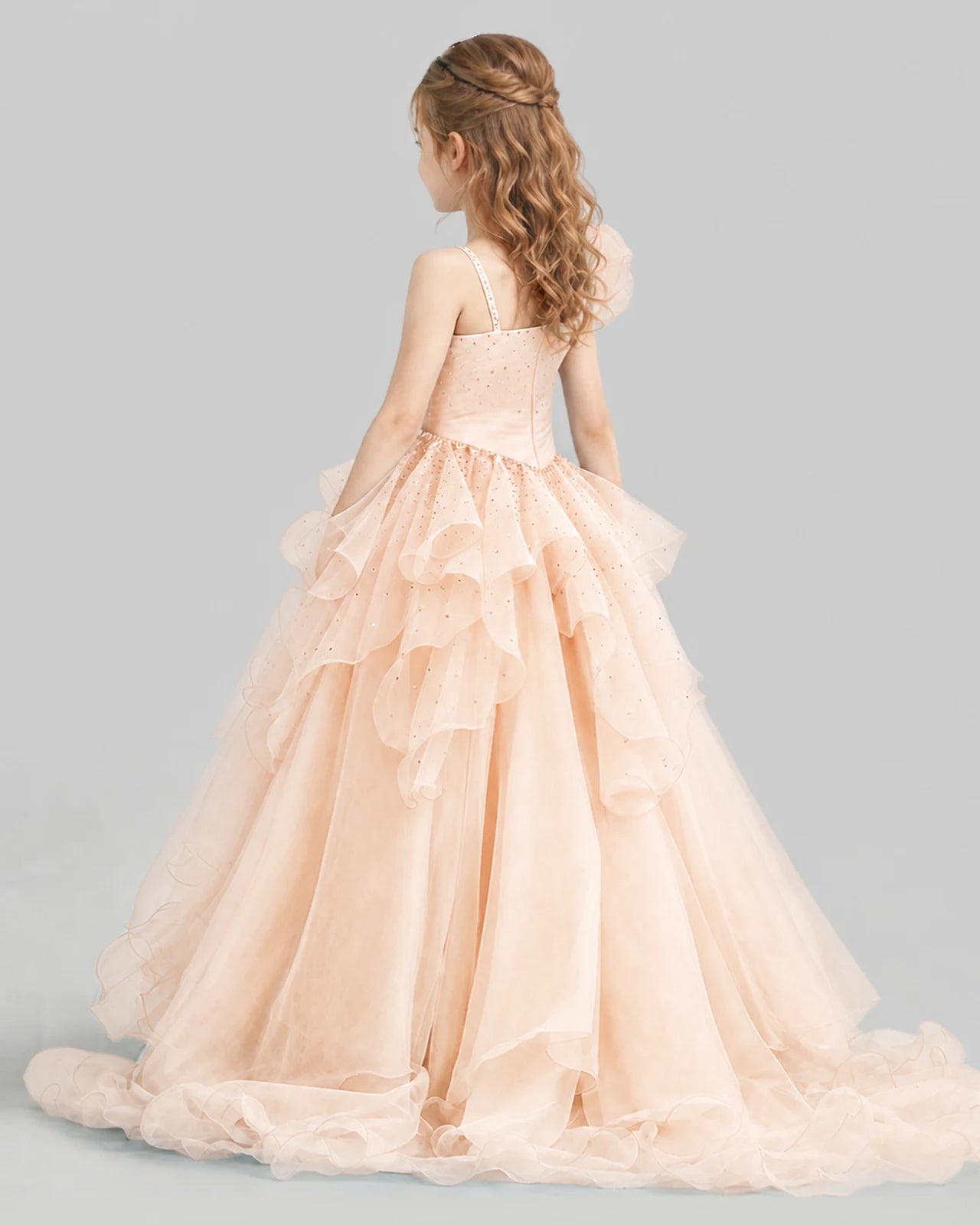 Peach Ball Gown Girls Pageant Dresses Back