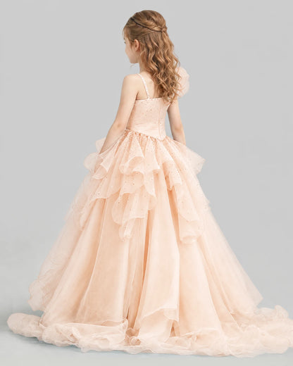 Peach Ball Gown Girls Pageant Dresses Back