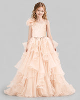 Peach Ball Gown Girls Pageant Dresses Front