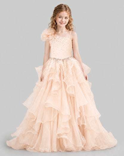 Peach Ball Gown Girls Pageant Dresses Front