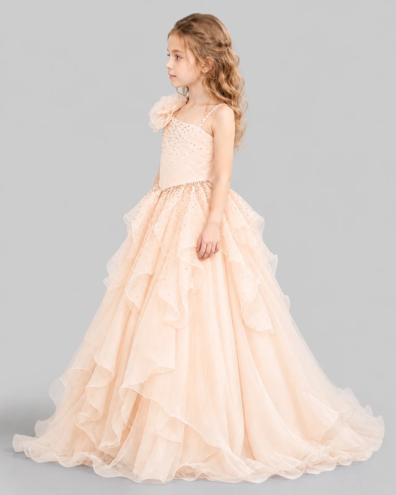 Peach Ball Gown Girls Pageant Dresses Side