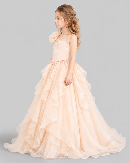 Peach Ball Gown Girls Pageant Dresses Side