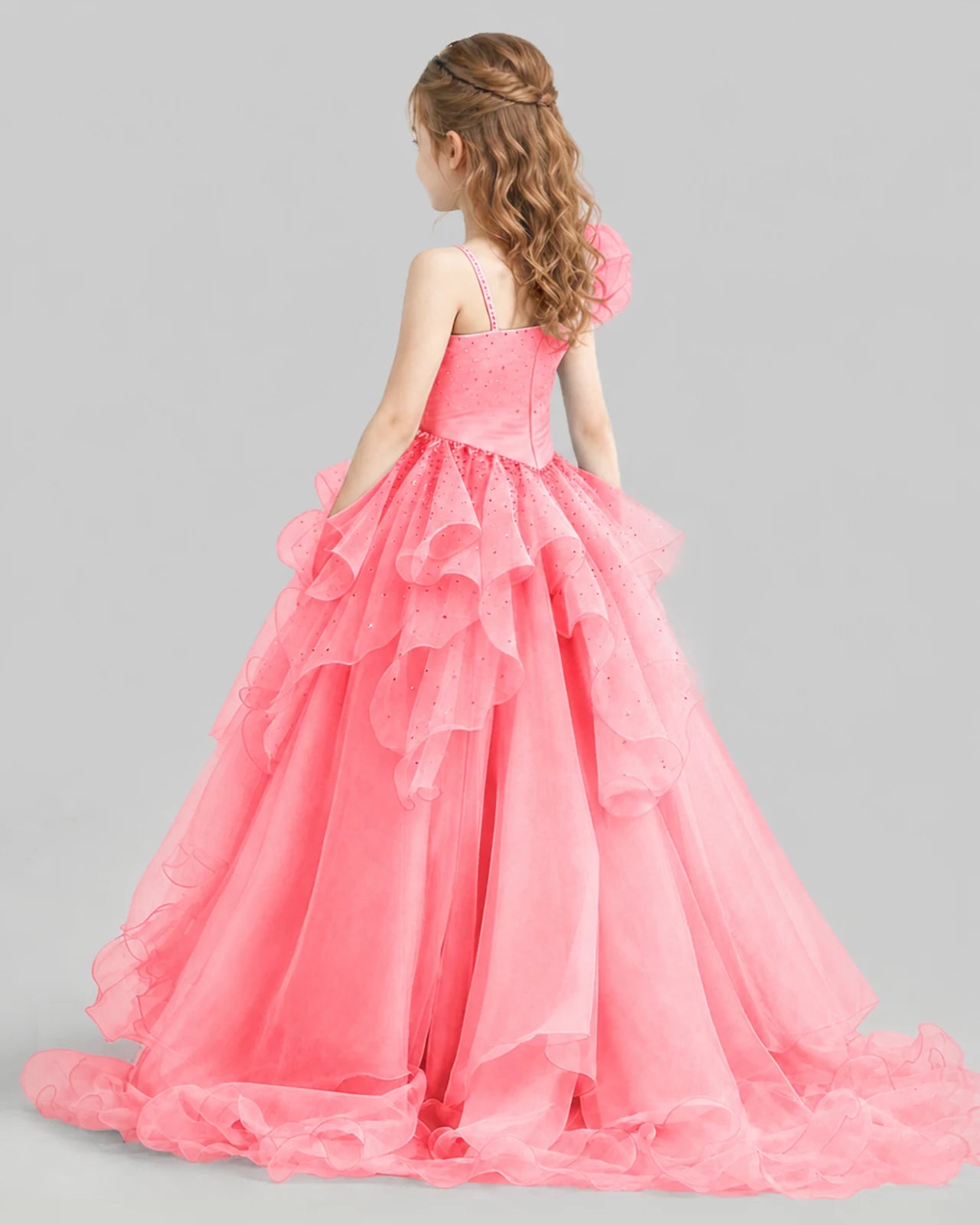 Pink Ball Gown Girls Pageant Dresses Back