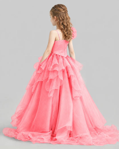 Pink Ball Gown Girls Pageant Dresses Back