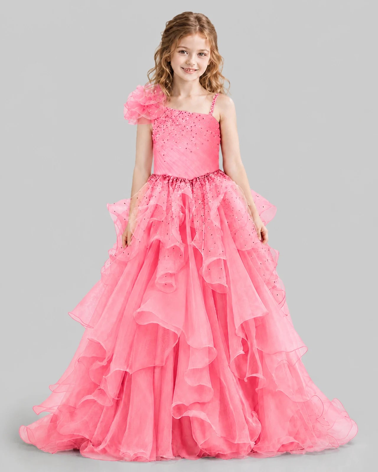 Pink Ball Gown Girls Pageant Dresses Front
