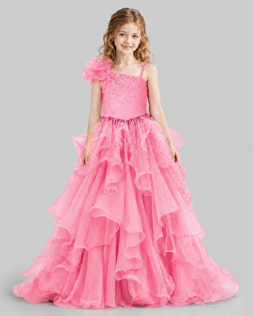 Pink Ball Gown Girls Pageant Dresses Front