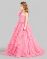 Pink Ball Gown Girls Pageant Dresses Side