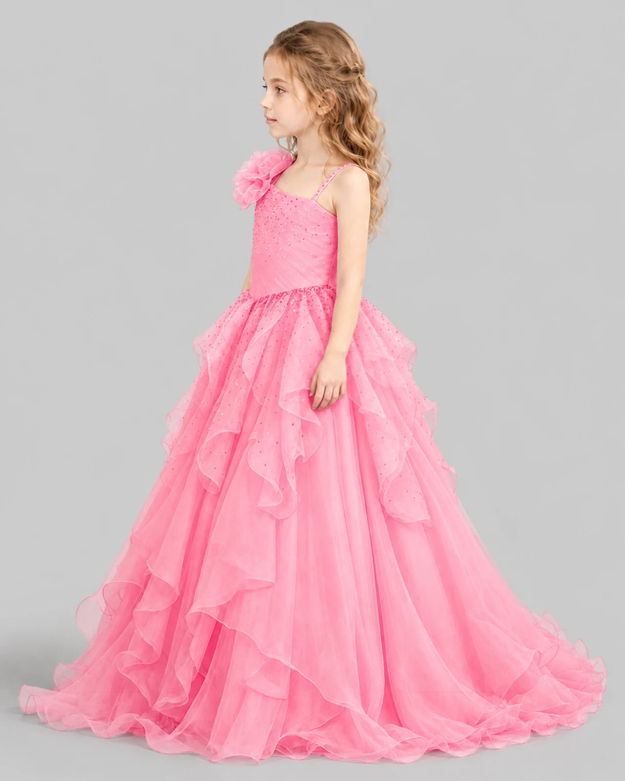 Pink Ball Gown Girls Pageant Dresses Side