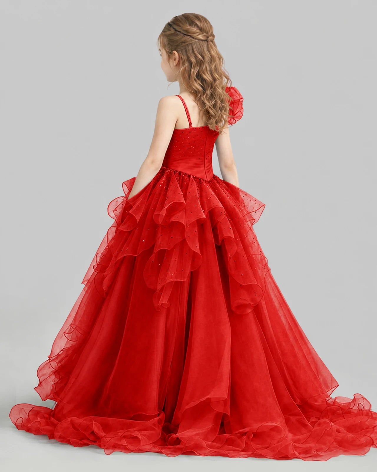 Red Ball Gown Girls Pageant Dresses Back