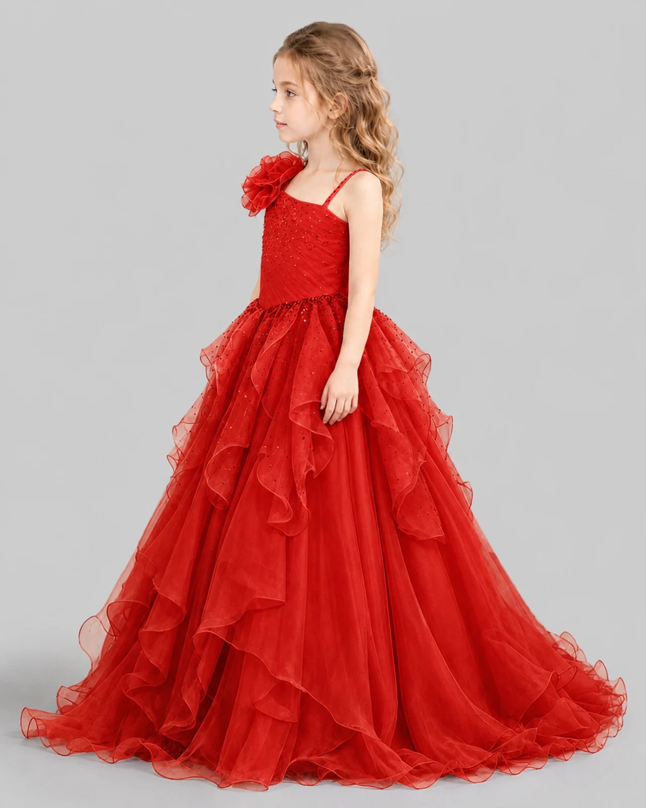 Red Ball Gown Girls Pageant Dresses Side