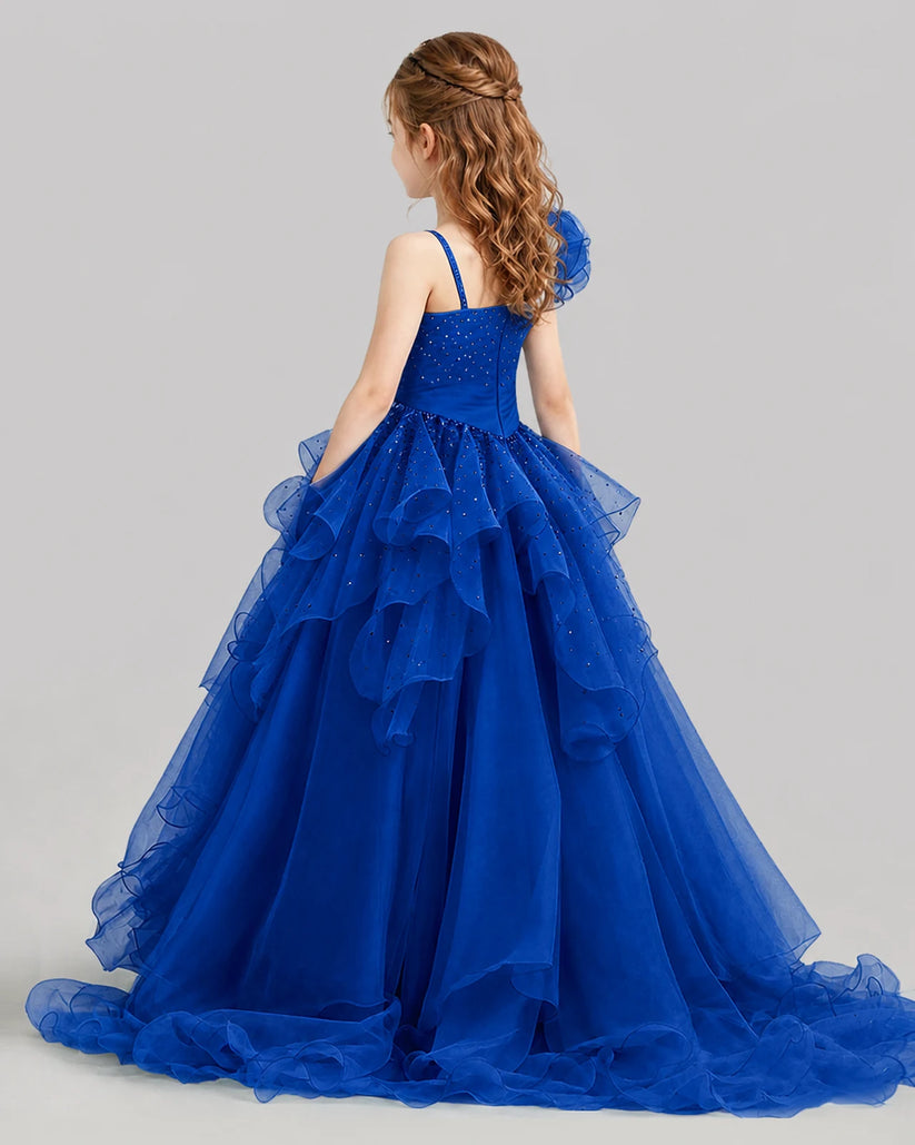 Royal Blue Ball Gown Girls Pageant Dresses Back