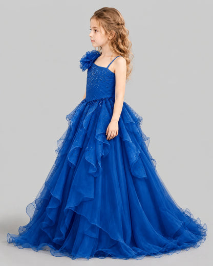 Royal Blue Ball Gown Girls Pageant Dresses Side