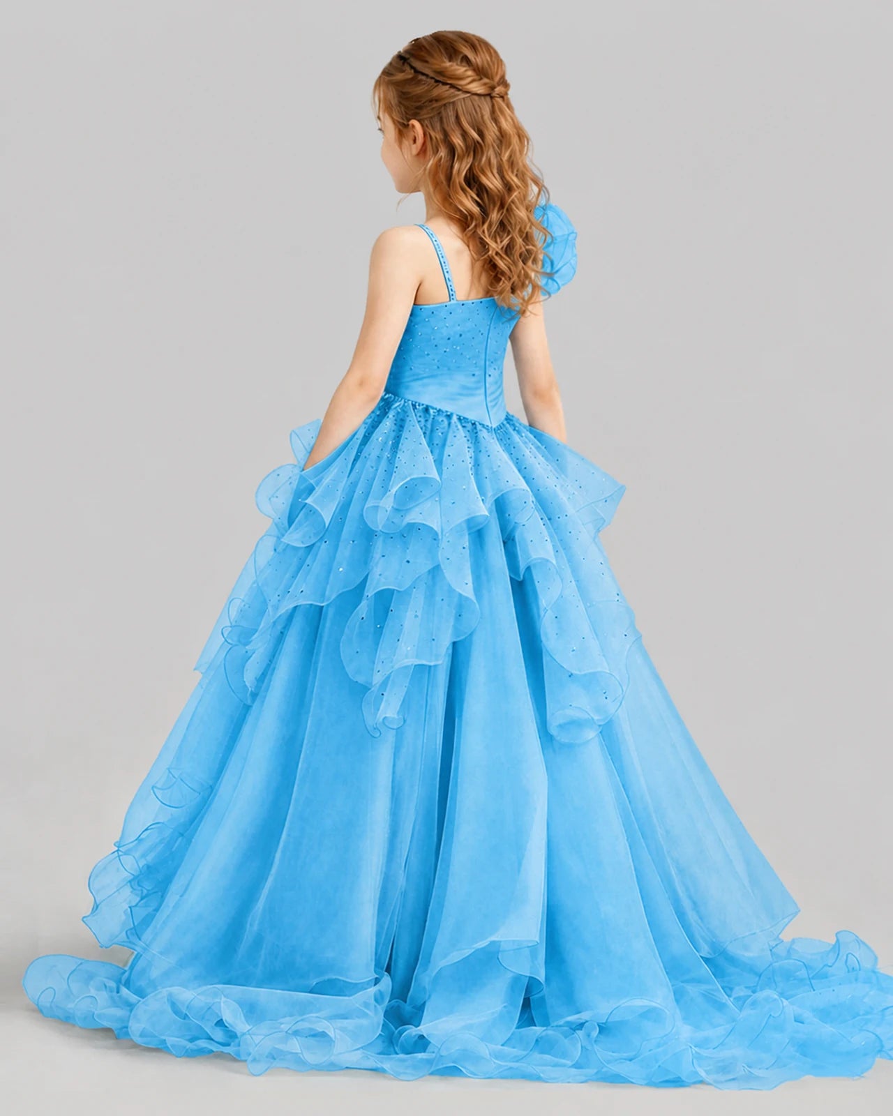 Sky Blue Ball Gown Girls Pageant Dresses Back