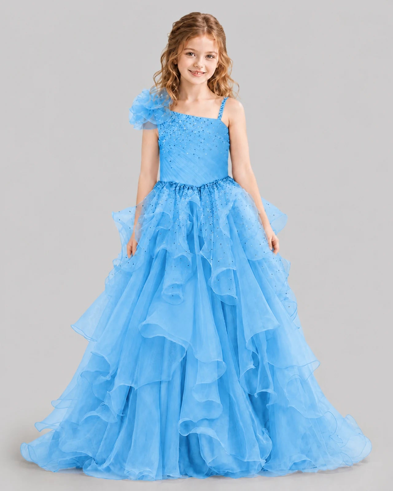Sky Blue Ball Gown Girls Pageant Dresses Front
