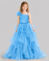 Sky Blue Ball Gown Girls Pageant Dresses Front