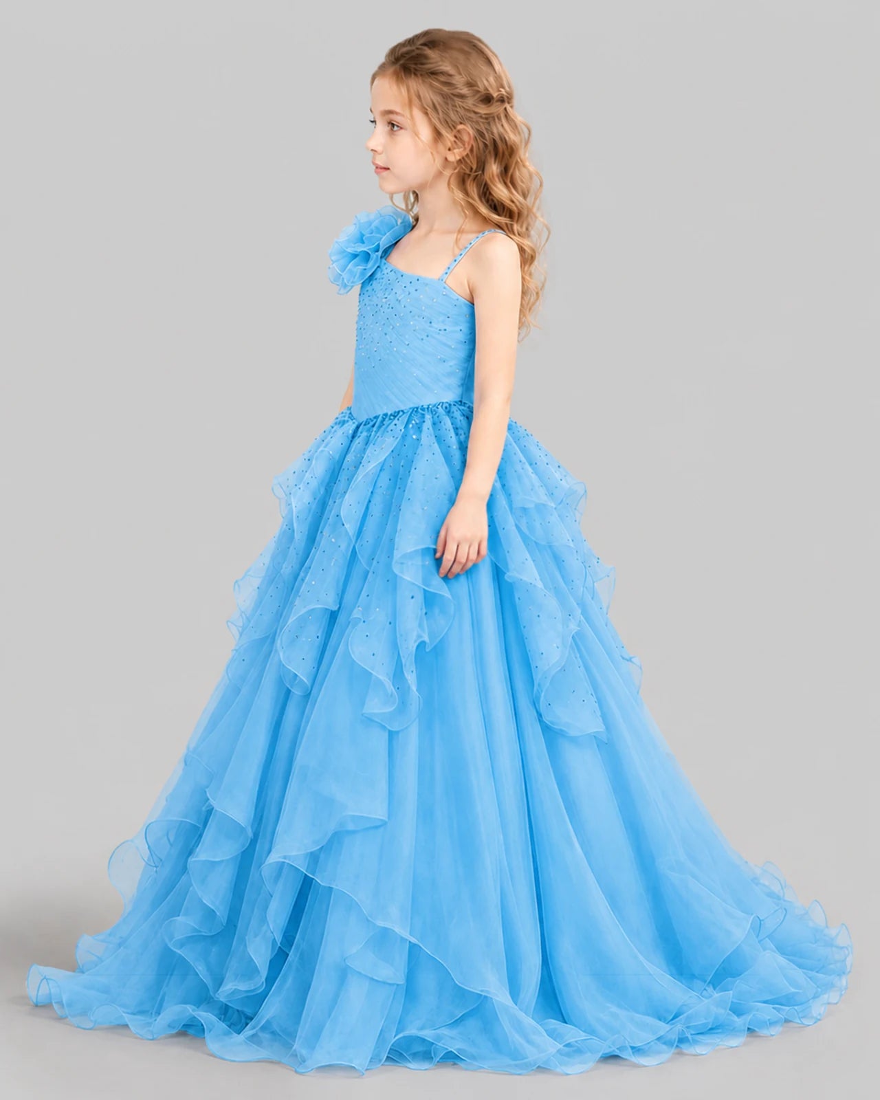 Sky Blue Ball Gown Girls Pageant Dresses Side