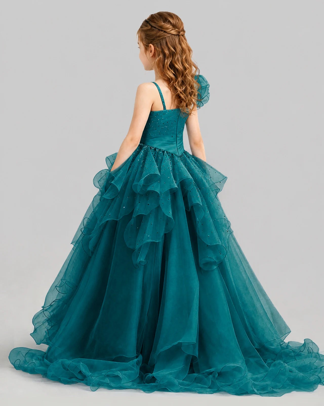 Teal Ball Gown Girls Pageant Dresses Back