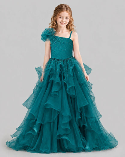 Teal Ball Gown Girls Pageant Dresses Front