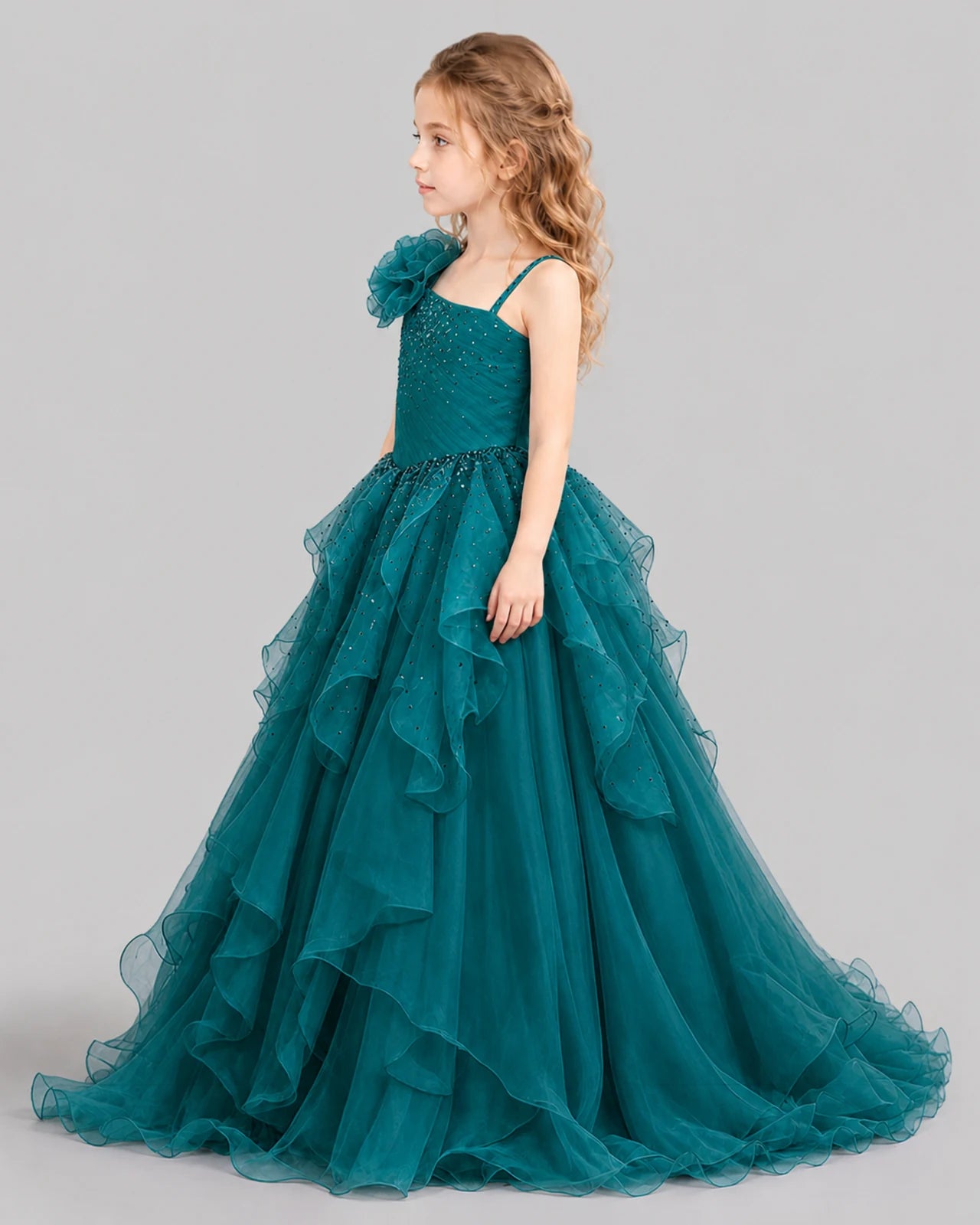 Teal Ball Gown Girls Pageant Dresses Side