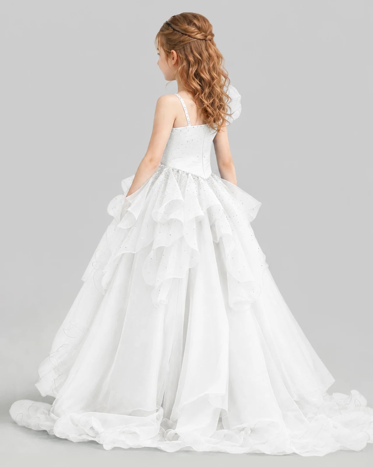 White Ball Gown Girls Pageant Dresses Back