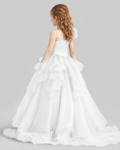 White Ball Gown Girls Pageant Dresses Back