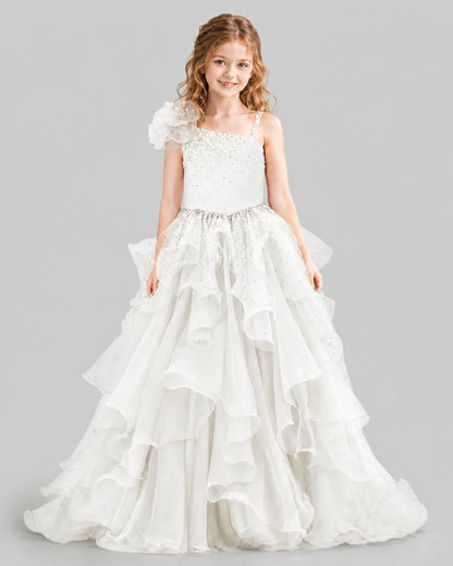 White Ball Gown Girls Pageant Dresses Front