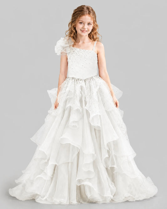 White Ball Gown Girls Pageant Dresses Front