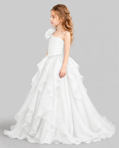 White Ball Gown Girls Pageant Dresses Side