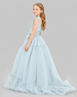 Baby Blue Ball Gown Girls Pageant Dresses Back