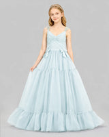 Baby Blue Ball Gown Girls Pageant Dresses Front