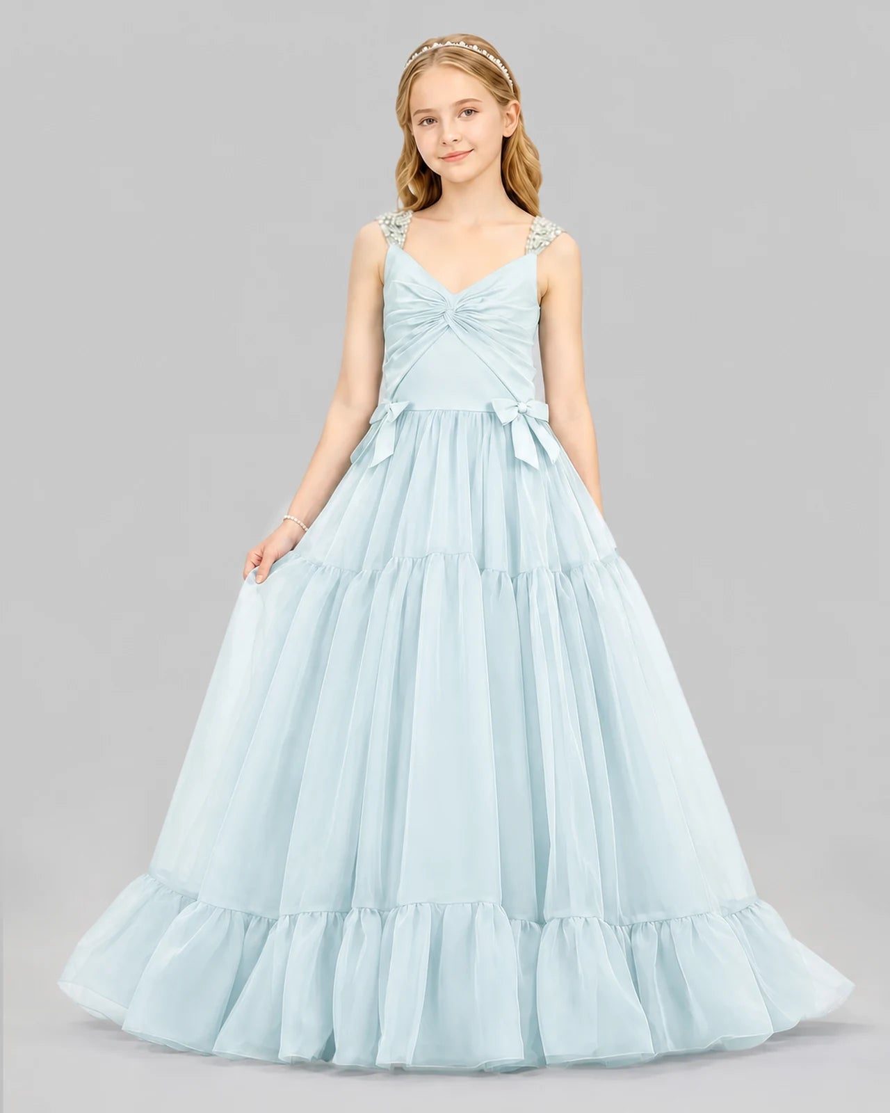 Baby Blue Ball Gown Girls Pageant Dresses Front