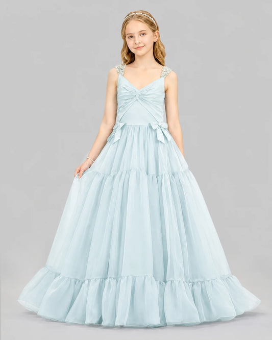Baby Blue Ball Gown Girls Pageant Dresses Front
