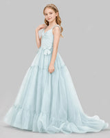 Baby Blue Ball Gown Girls Pageant Dresses Side