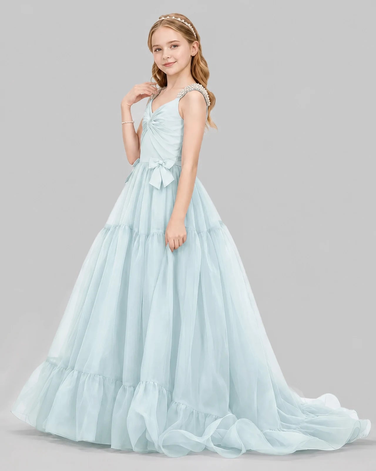 Baby Blue Ball Gown Girls Pageant Dresses Side