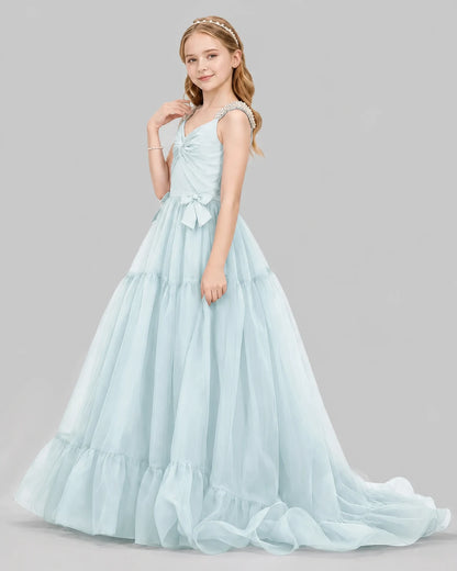 Baby Blue Ball Gown Girls Pageant Dresses Side