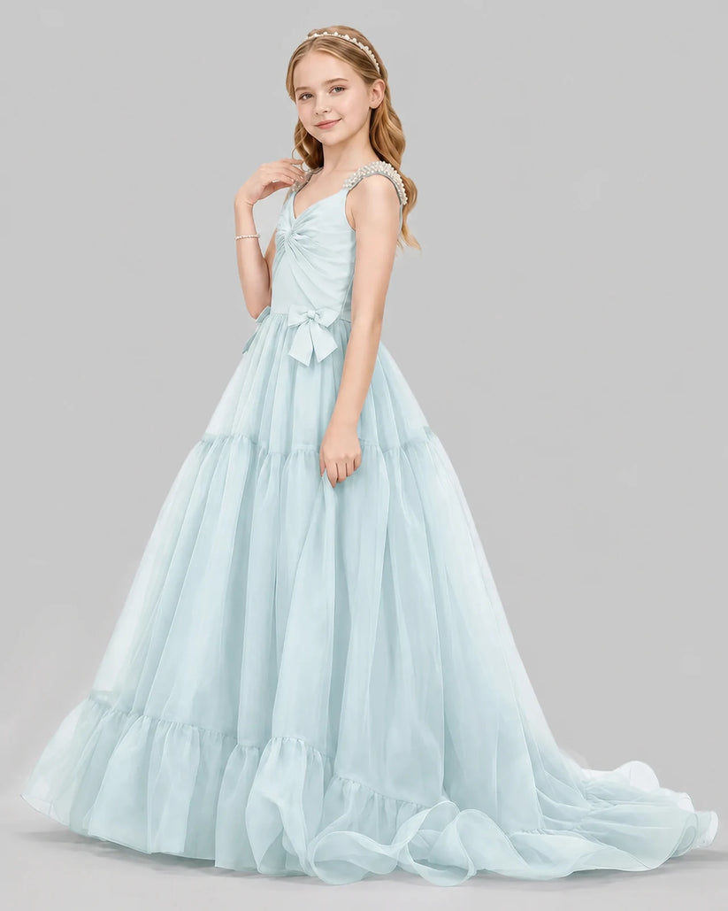 Baby Blue Ball Gown Girls Pageant Dresses Side