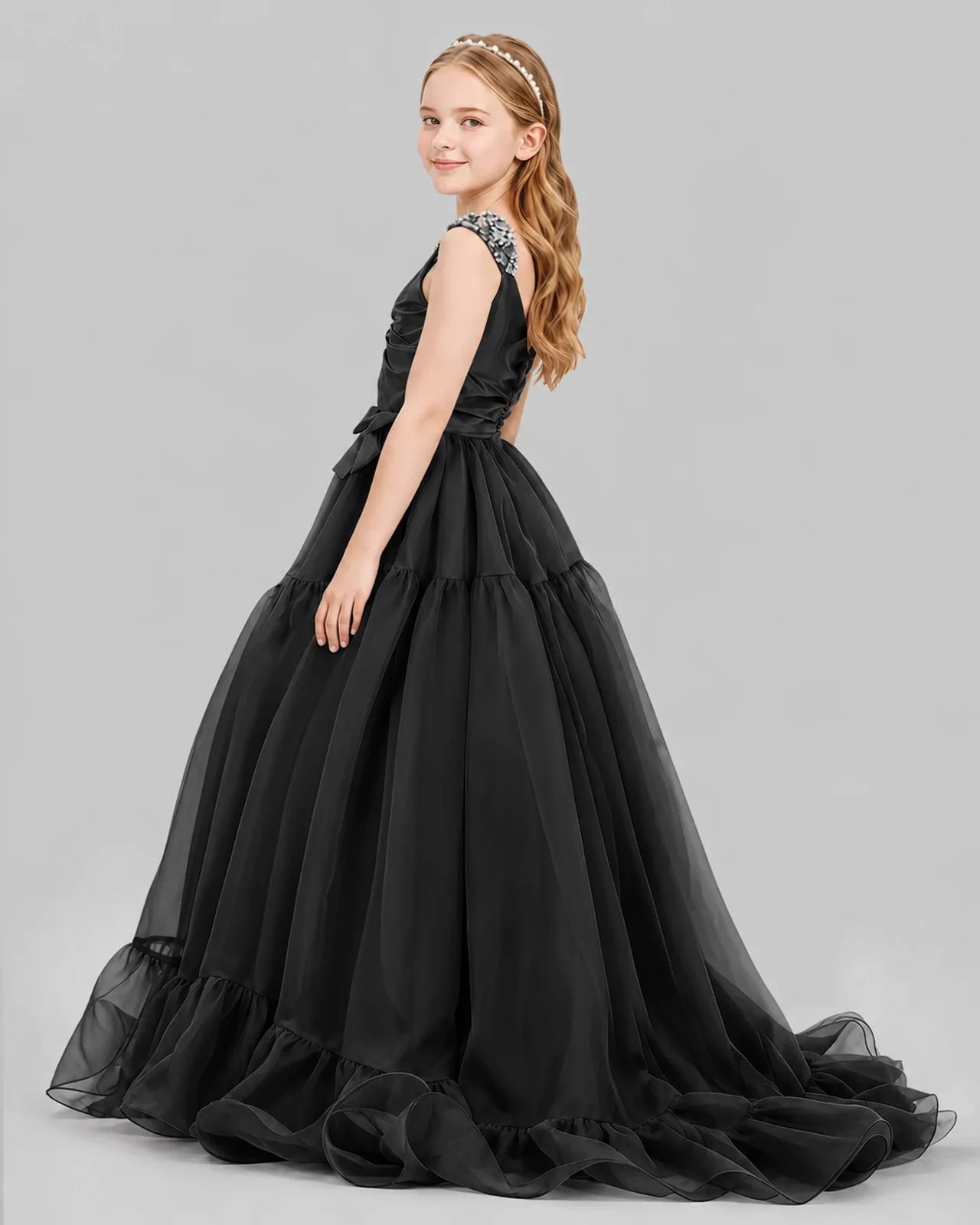 Black Ball Gown Girls Pageant Dresses Back