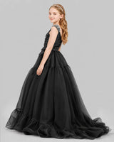 Black Ball Gown Girls Pageant Dresses Back