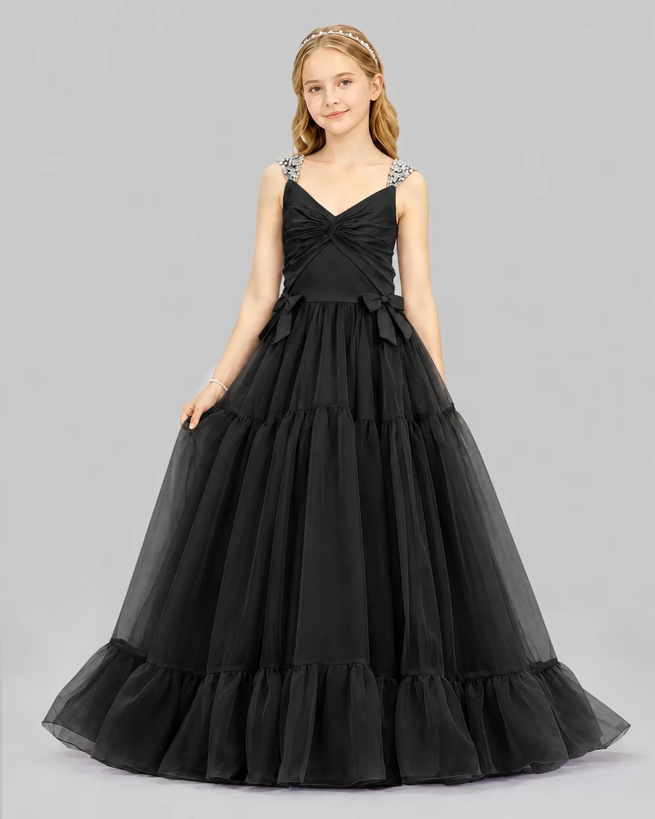Black Ball Gown Girls Pageant Dresses Front
