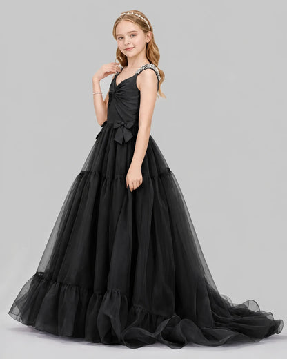 Black Ball Gown Girls Pageant Dresses Side