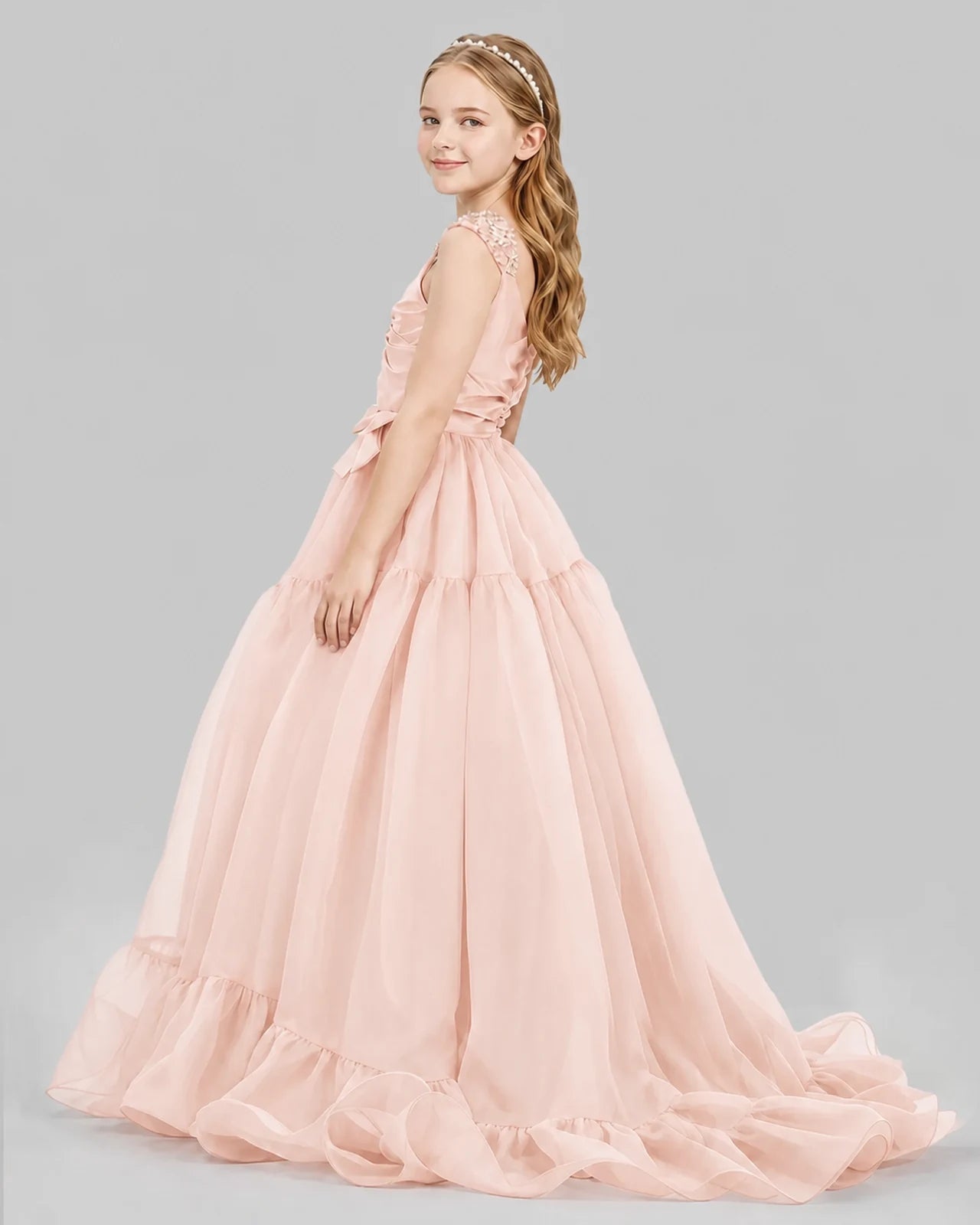 Blush Pink Ball Gown Girls Pageant Dresses Back