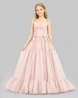 Blush Pink Ball Gown Girls Pageant Dresses Front