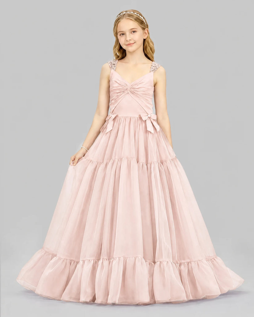 Blush Pink Ball Gown Girls Pageant Dresses Front