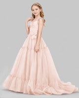Blush Pink Ball Gown Girls Pageant Dresses Side