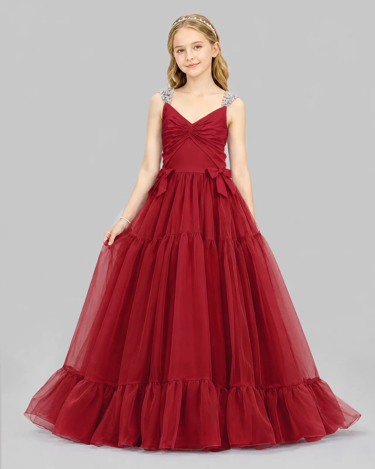 Burgundy Ball Gown Girls Pageant Dresses Front