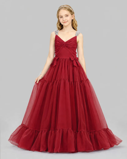 Burgundy Ball Gown Girls Pageant Dresses Front