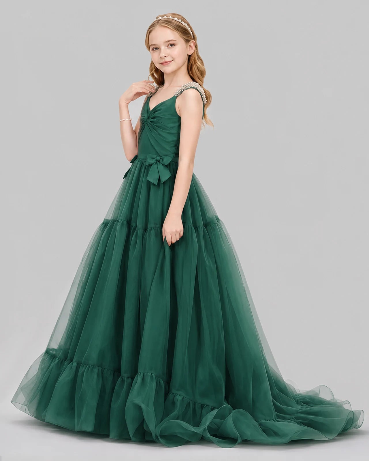 Dark Green Ball Gown Girls Pageant Dresses Side